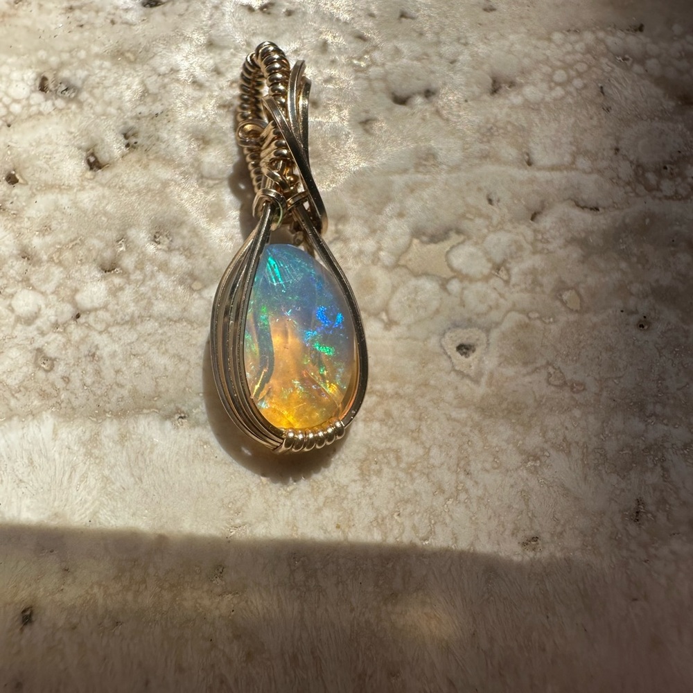14k Gold Filled Ethiopian Opal Necklace Pendant - Picture 7 of 12